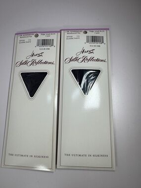 2 pair Hanes Silk Reflections Silky Classic Navy Knee Highs Reinforced Toe 775